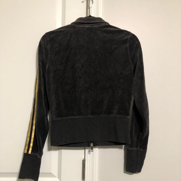 Victoria’s Secret Black Velour Gold Stripe Y2K Zip Up Track Jacket Size Small - Picture 2 of 8